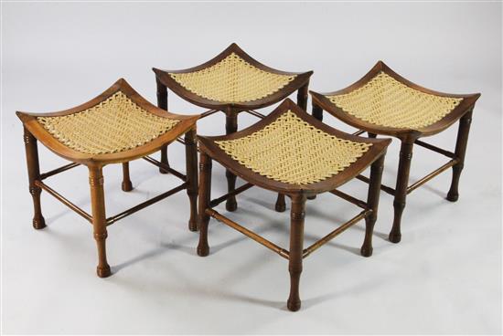 Four Thebes stools, in the manner of Liberty, W.1ft 2.5in.